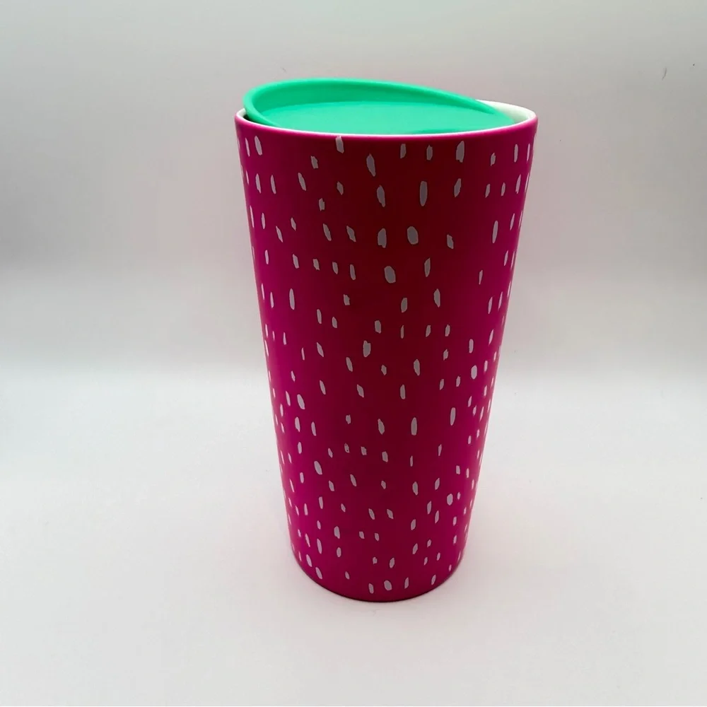 New Starbucks 2022 Summer Dots Strawberry Neon Pink Ceramic Travel Tumbler